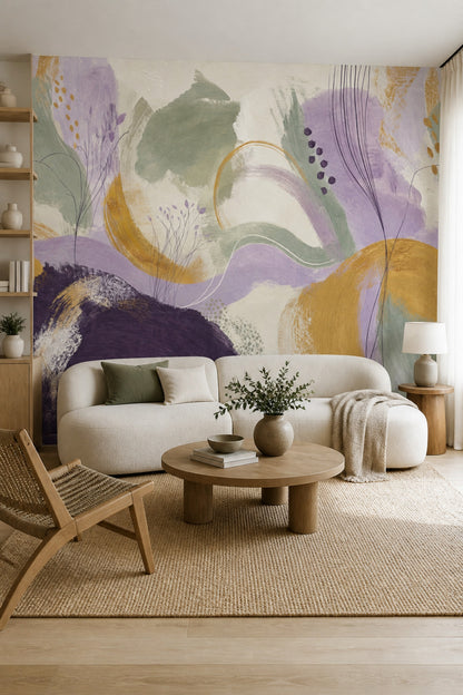 Abstract Botanical Wallpaper Painterly Pastel Wall Mural