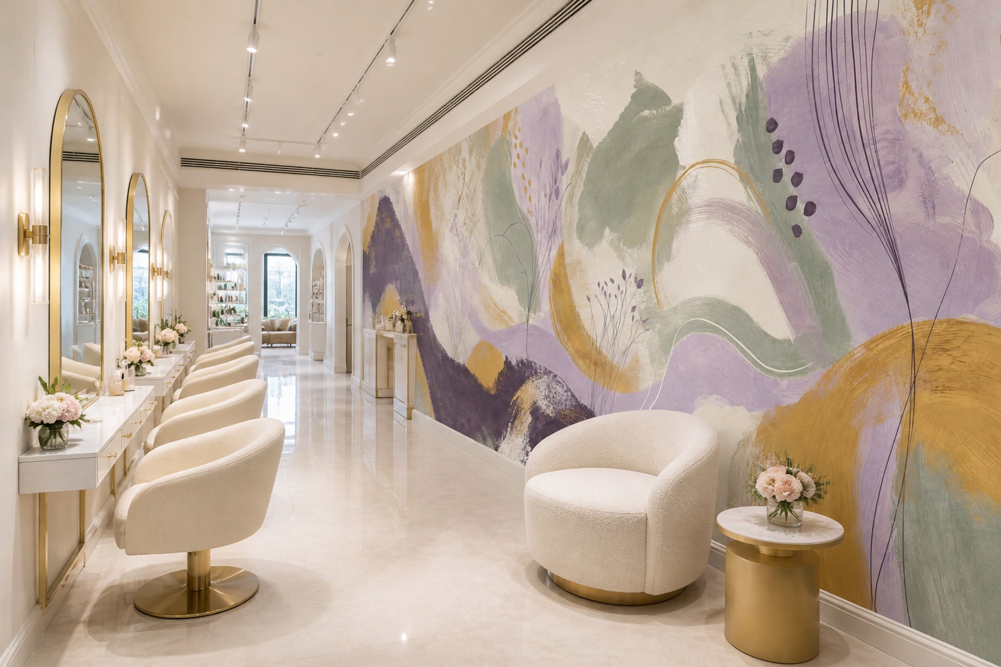 Abstract Botanical Wallpaper Painterly Pastel Wall Mural