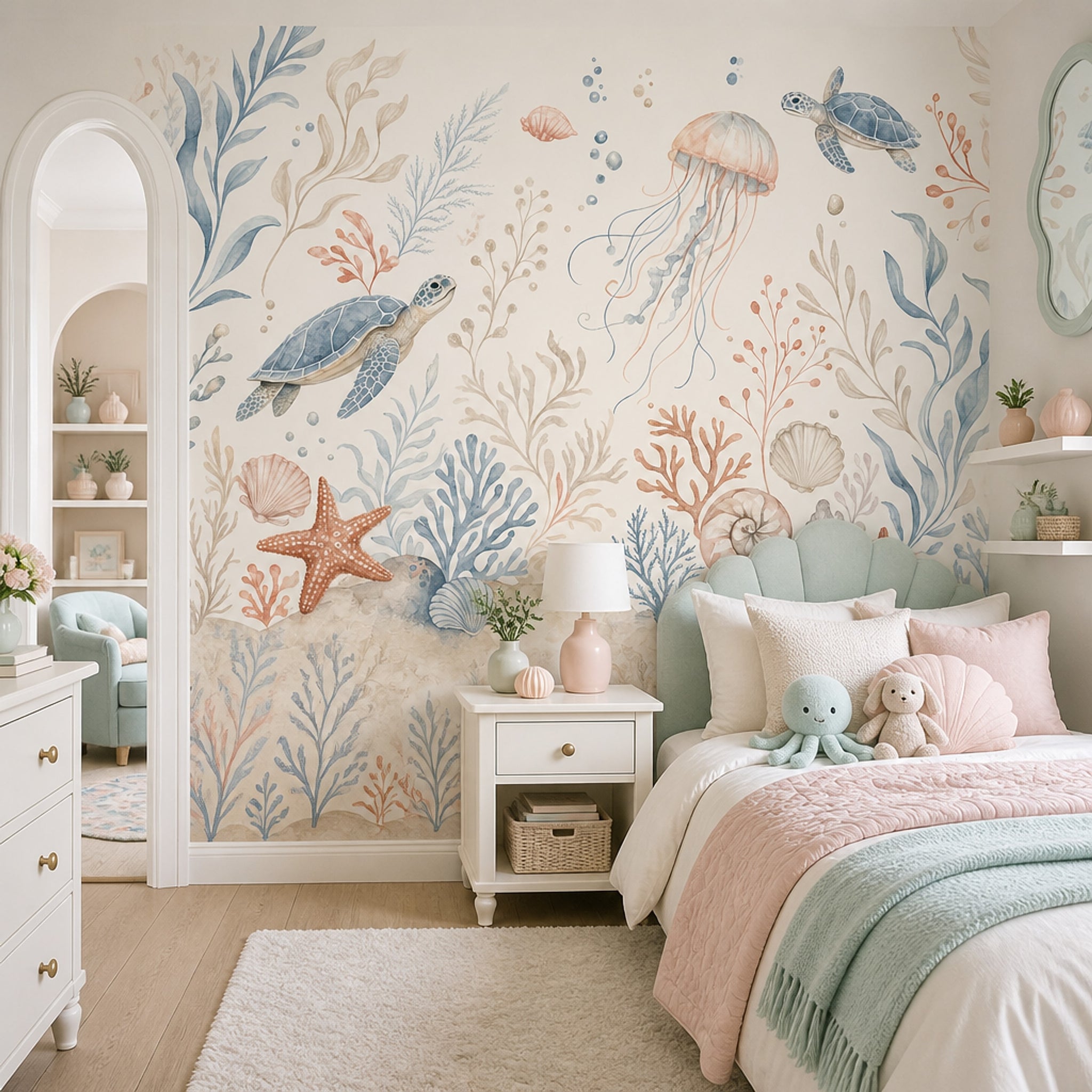 Sea Turtles Wallpaper Underwater Removable Coastal Wall Decor
