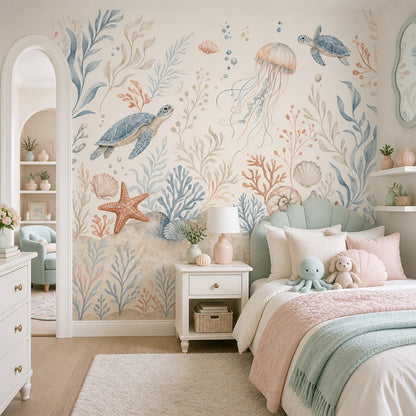 Sea Turtles Wallpaper Underwater Removable Coastal Wall Decor