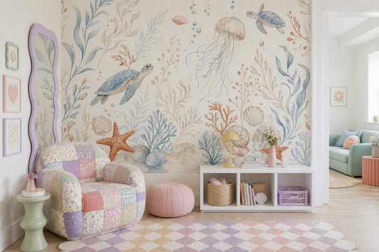 Sea Turtles Wallpaper Underwater Removable Coastal Wall Decor