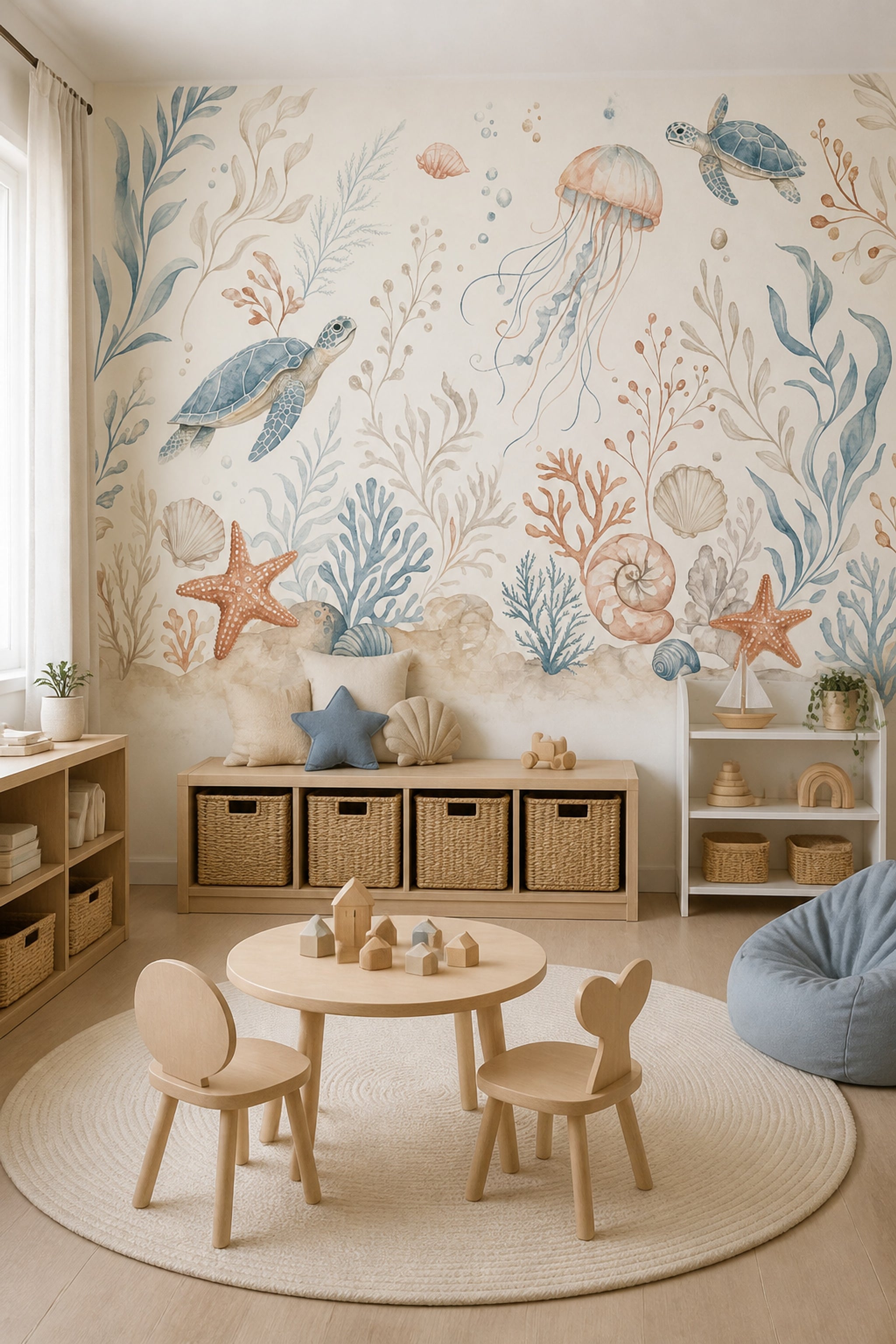 Sea Turtles Wallpaper Underwater Removable Coastal Wall Decor