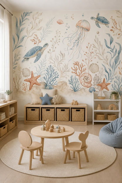 Sea Turtles Wallpaper Underwater Removable Coastal Wall Decor