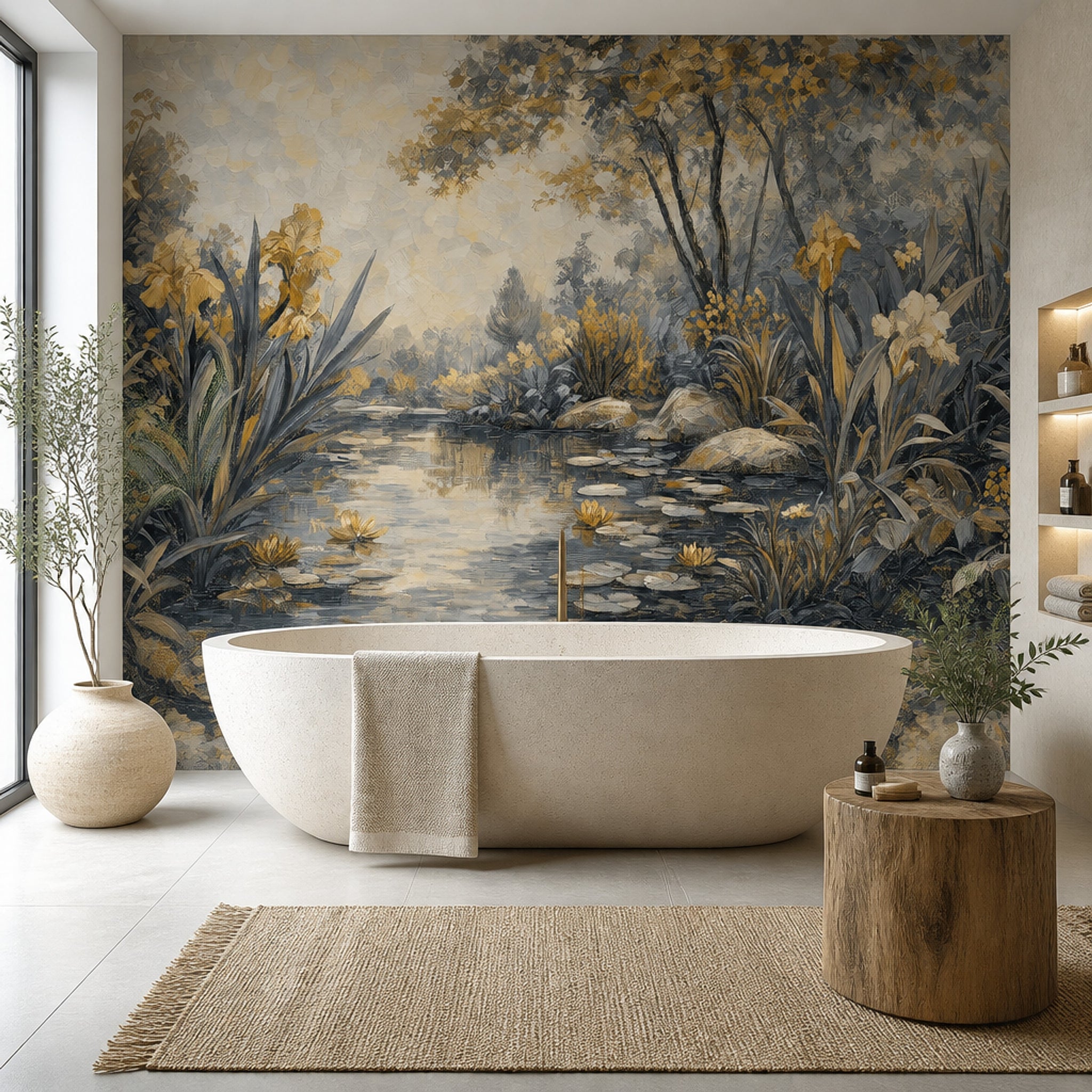 Floral Pond Wallpaper Garden Landscape Impressionist Removable Wall Decor