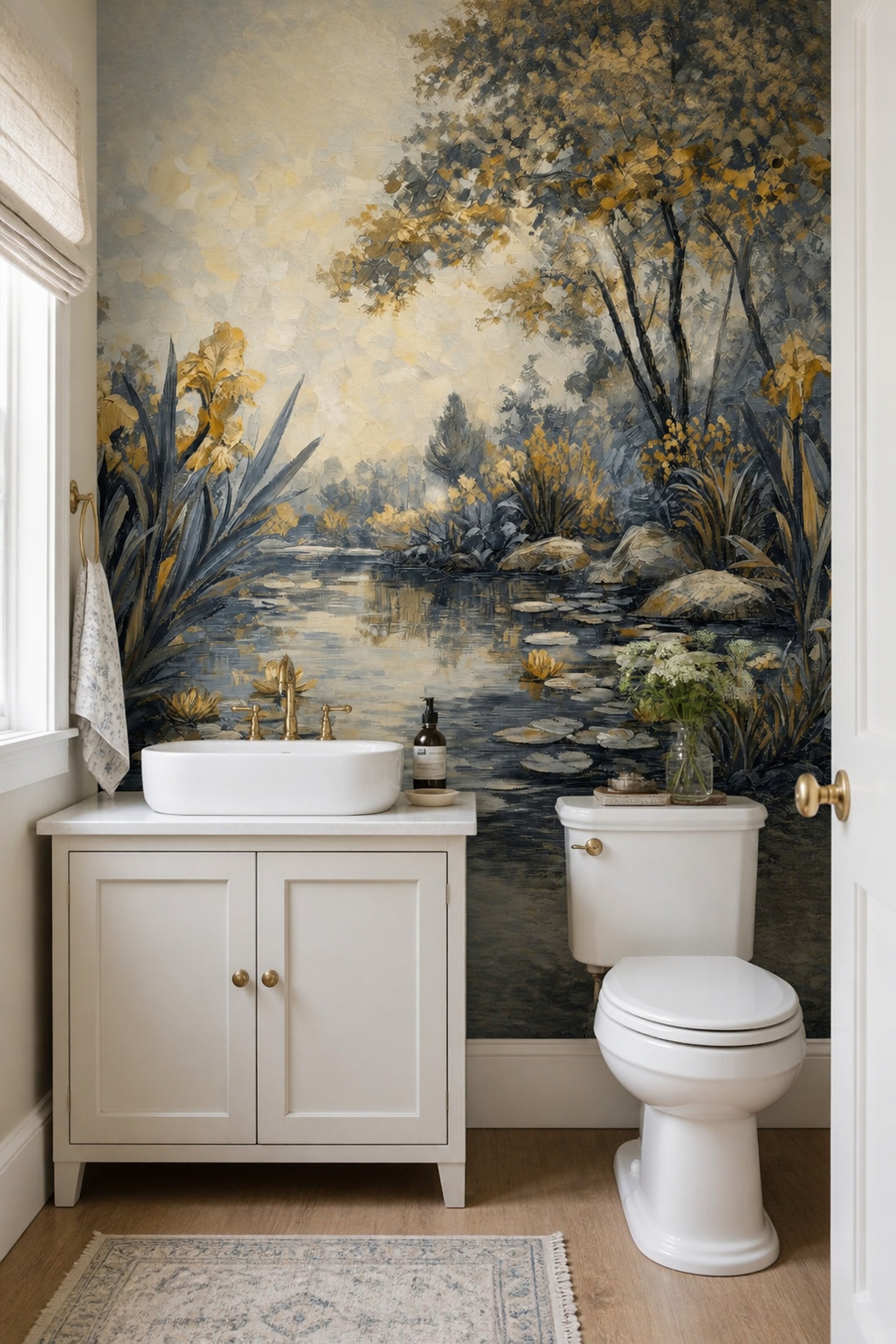 Floral Pond Wallpaper Garden Landscape Impressionist Removable Wall Decor