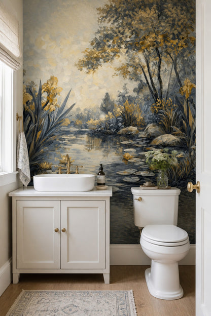 Floral Pond Wallpaper Garden Landscape Impressionist Removable Wall Decor