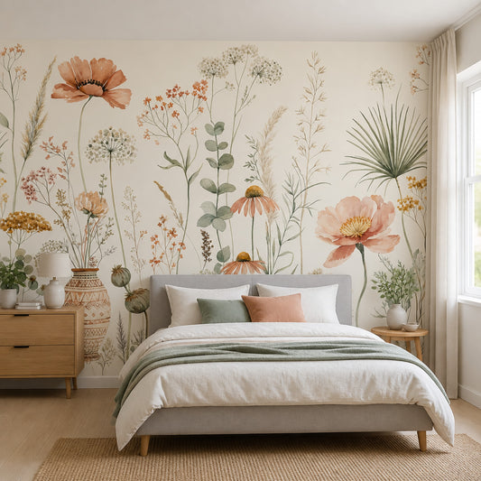 Watercolor Floral Wallpaper Wildflowers Removable Botanical Wall Decor