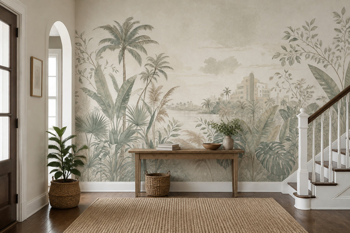 Tropical Landscape Wallpaper Palm Trees Botanical Mural Removable Wall Decor