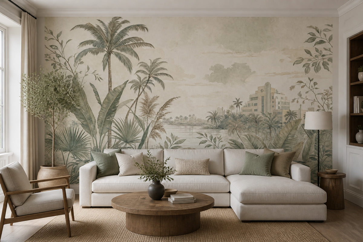 Tropical Landscape Wallpaper Palm Trees Botanical Mural Removable Wall Decor