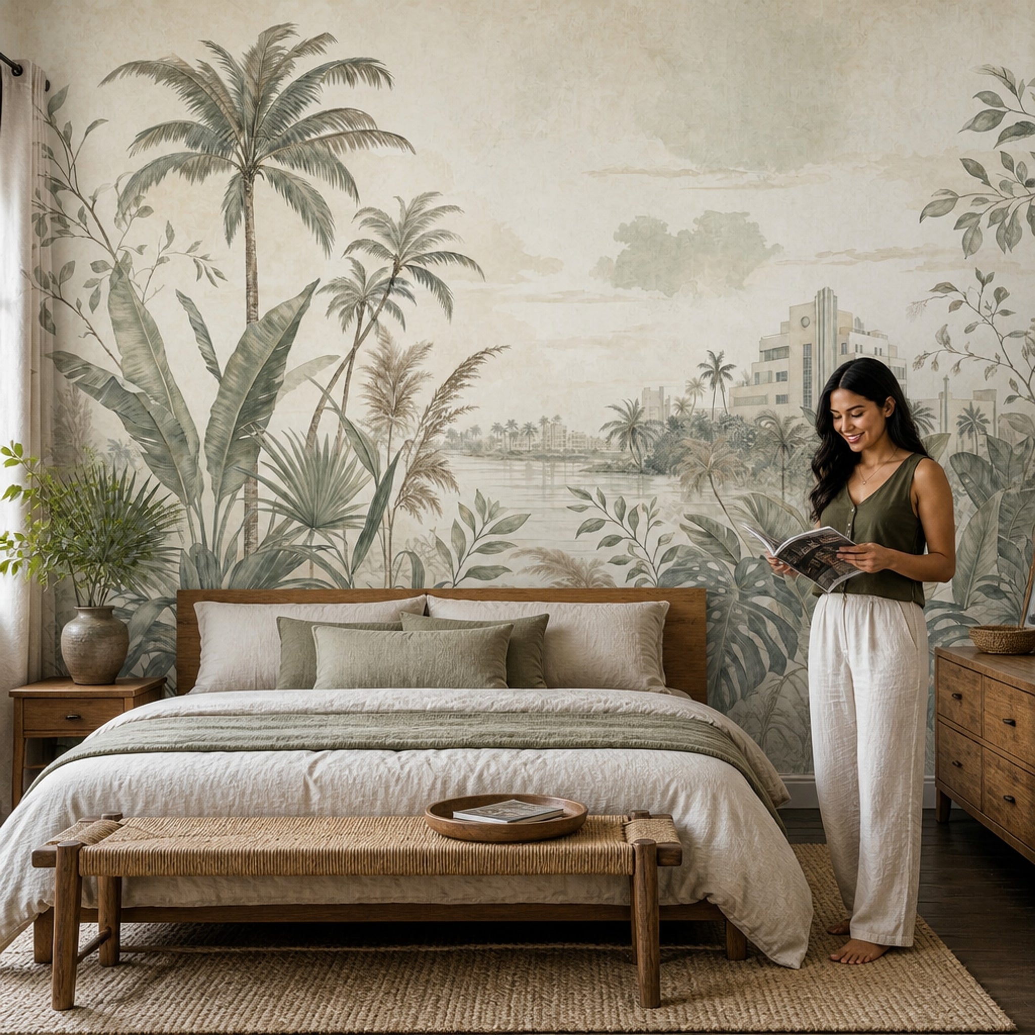 Tropical Landscape Wallpaper Palm Trees Botanical Mural Removable Wall Decor