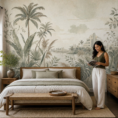 Tropical Landscape Wallpaper Palm Trees Botanical Mural Removable Wall Decor
