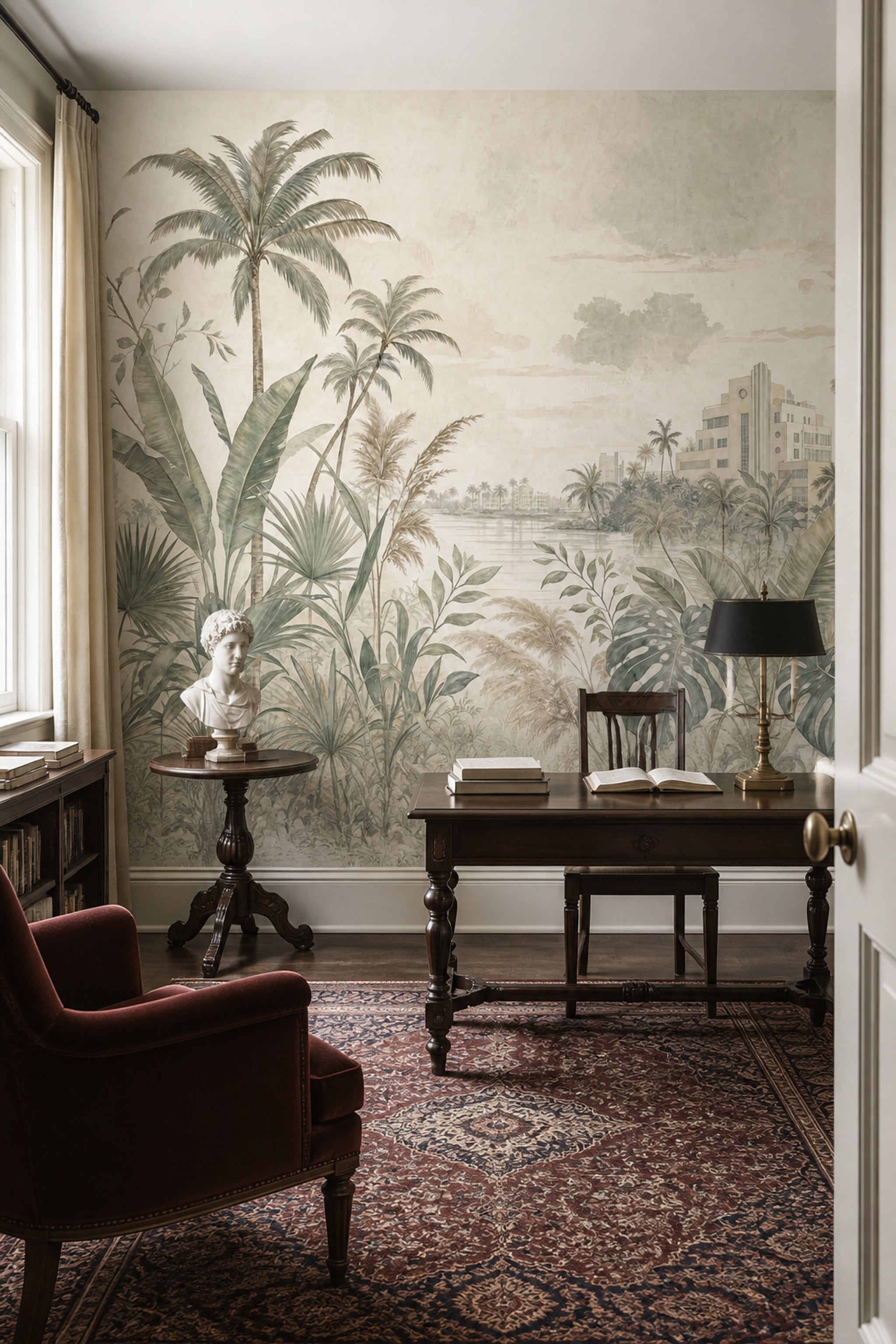 Tropical Landscape Wallpaper Palm Trees Botanical Mural Removable Wall Decor