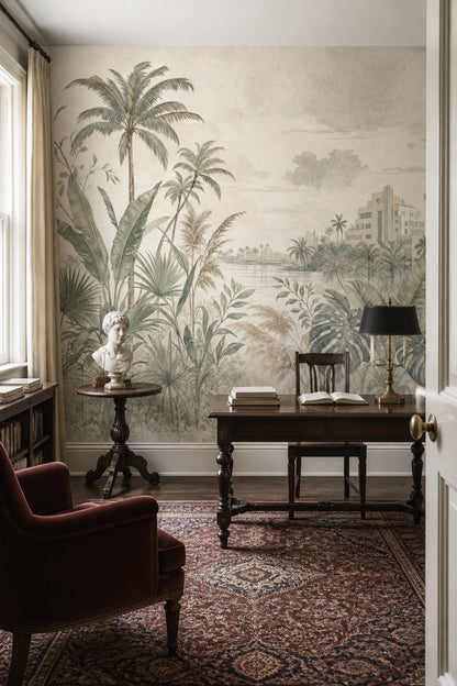 Tropical Landscape Wallpaper Palm Trees Botanical Mural Removable Wall Decor