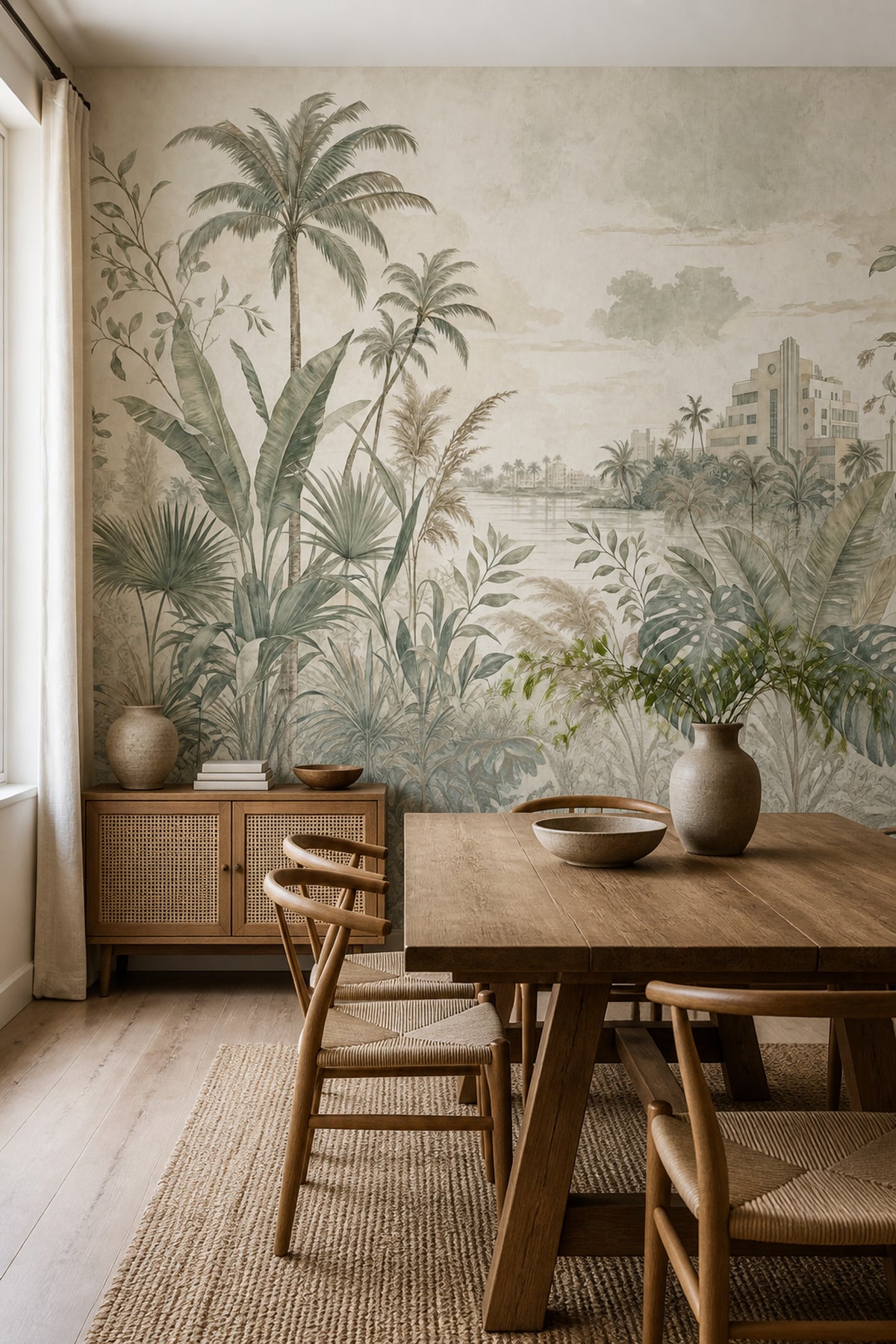 Tropical Landscape Wallpaper Palm Trees Botanical Mural Removable Wall Decor