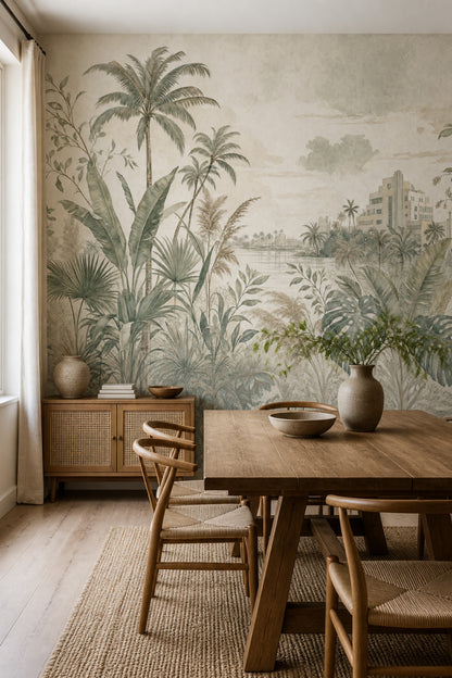 Tropical Landscape Wallpaper Palm Trees Botanical Mural Removable Wall Decor