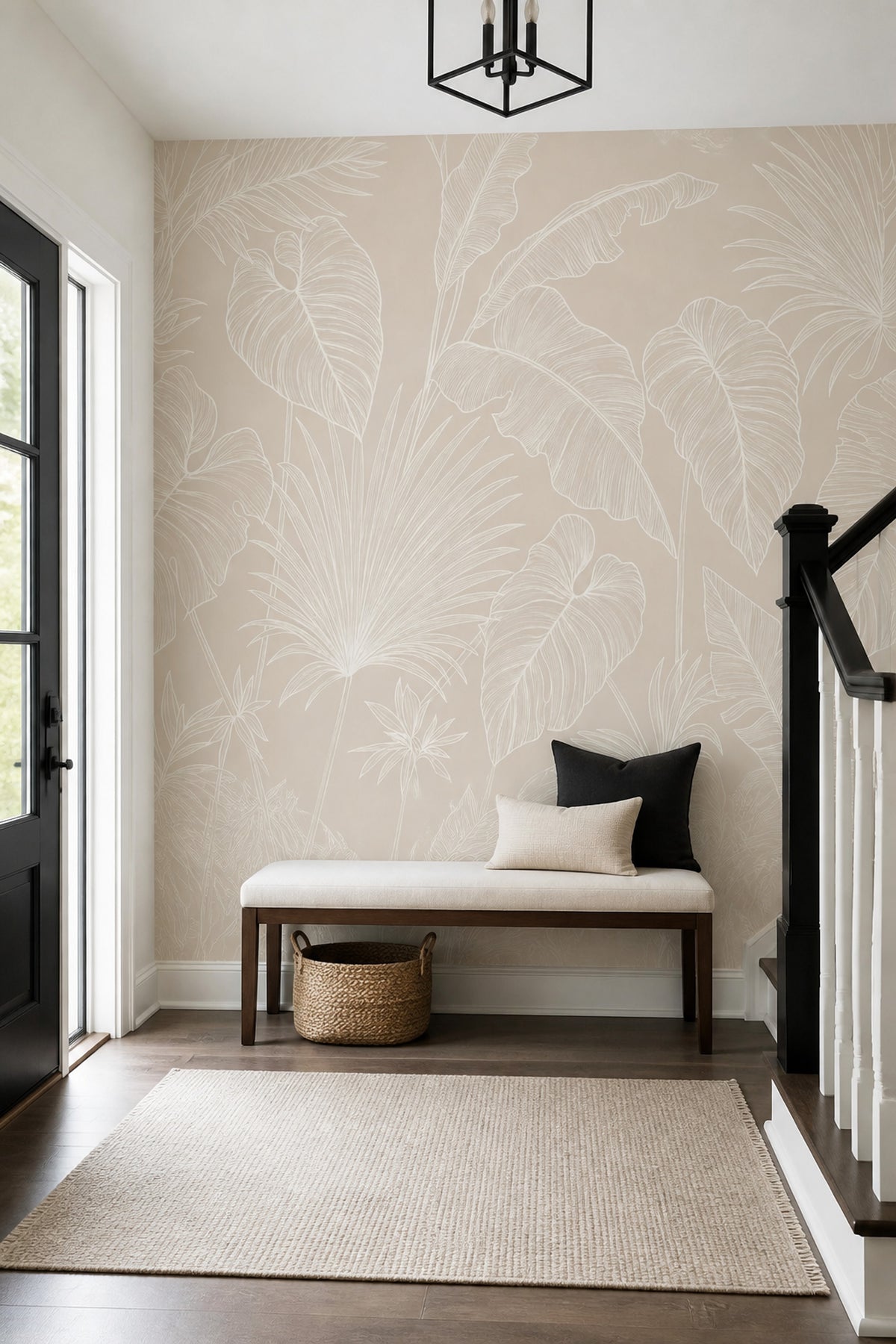 Tropical Leaves Wallpaper Botanical Removable Beige Background Wall Decor