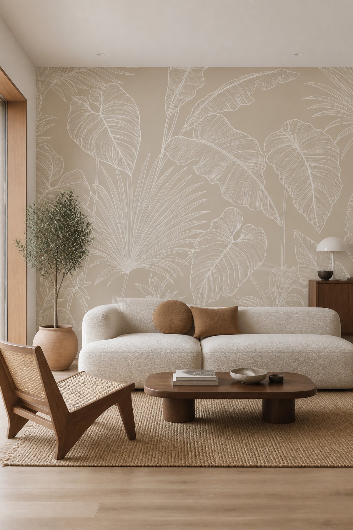 Tropical Leaves Wallpaper Botanical Removable Beige Background Wall Decor
