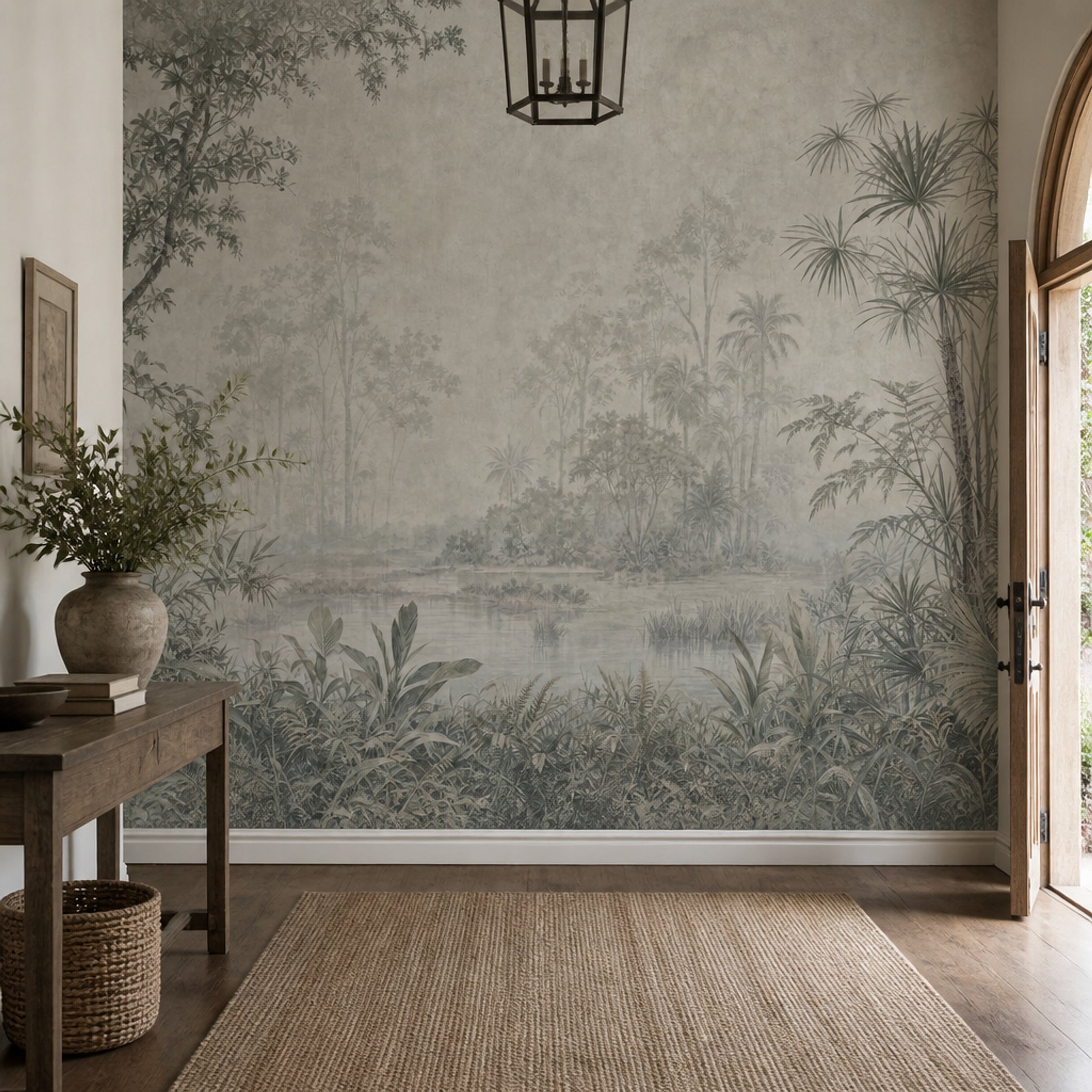 Misty Forest Wallpaper Tropical Jungle Vintage Landscape Wall Mural