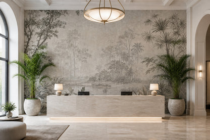 Misty Forest Wallpaper Tropical Jungle Vintage Landscape Wall Mural