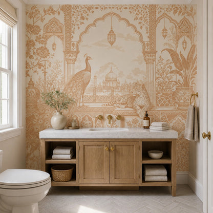 Mughal Wallpaper Toile Removable Peacock Wall Decor