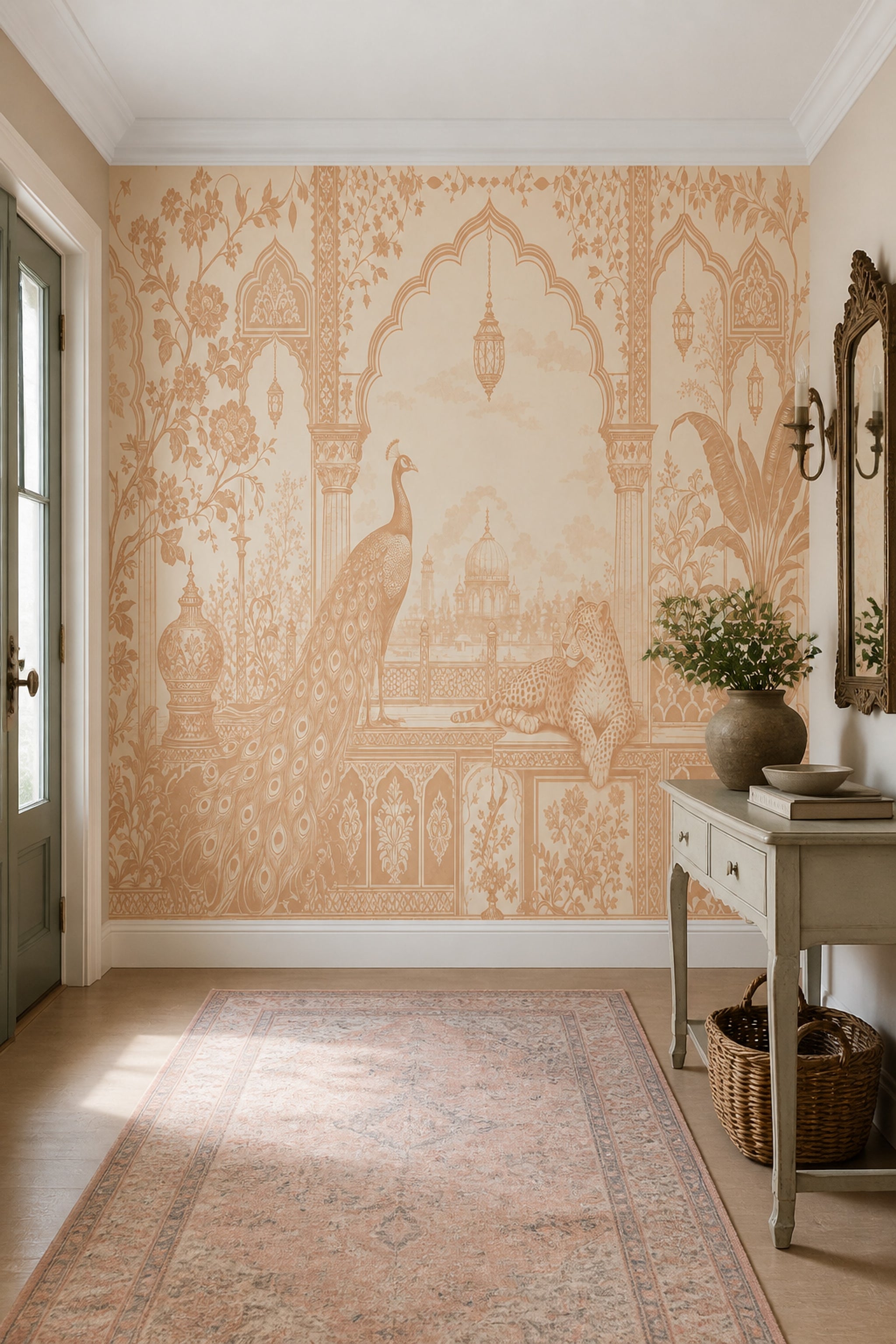 Mughal Wallpaper Toile Removable Peacock Wall Decor