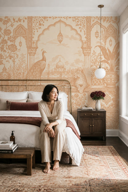 Mughal Wallpaper Toile Removable Peacock Wall Decor