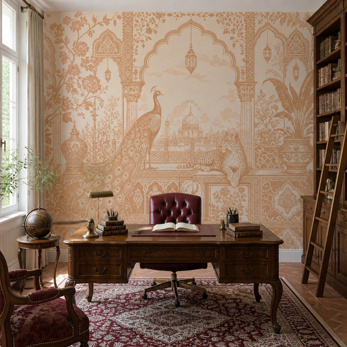 Mughal Wallpaper Toile Removable Peacock Wall Decor