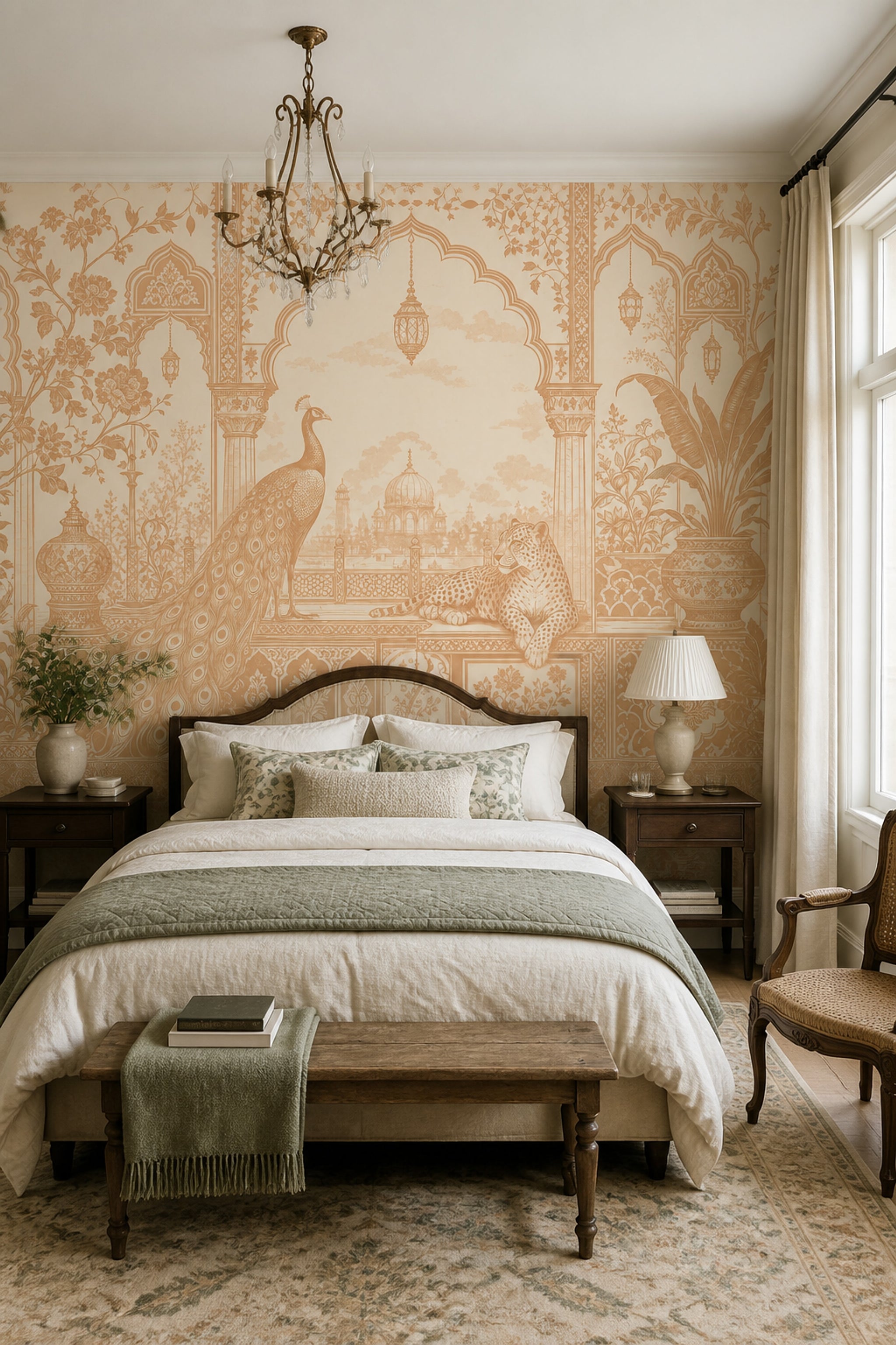 Mughal Wallpaper Toile Removable Peacock Wall Decor