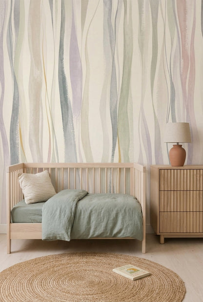 Wavy Stripes Wallpaper Watercolor Abstract Removable Wall Decor