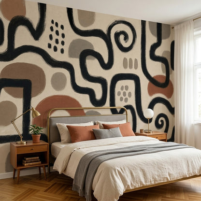 Black Linework Wallpaper Abstract Bohemian Removable Wall Decor