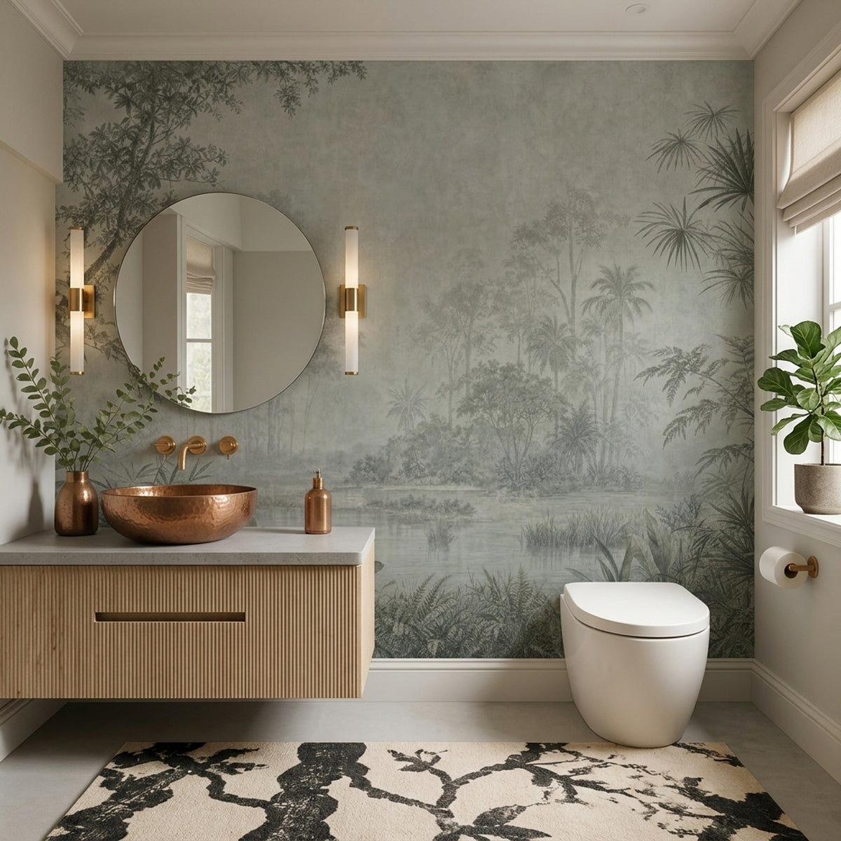 Misty Forest Wallpaper Tropical Jungle Vintage Landscape Wall Mural
