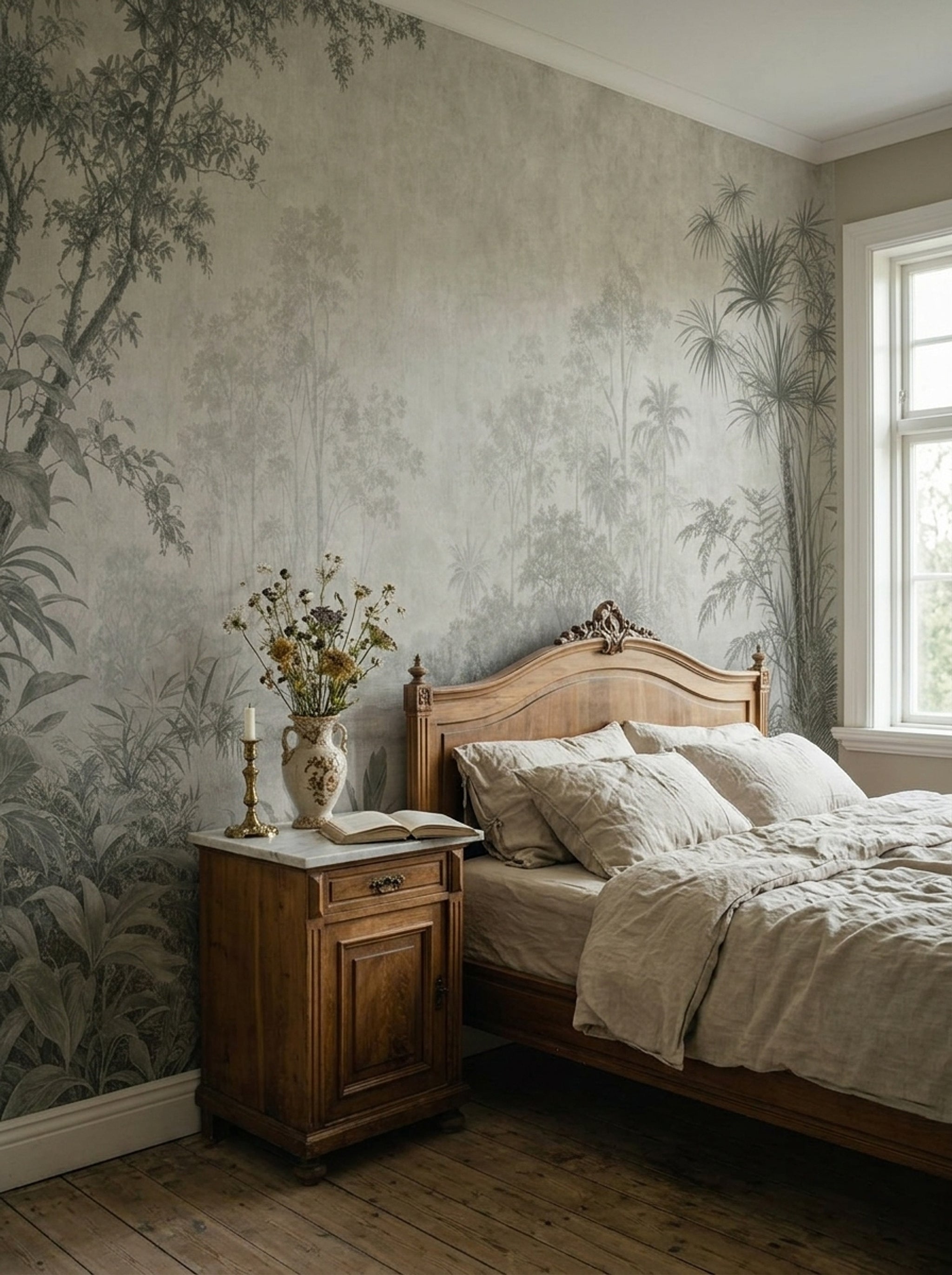 Misty Forest Wallpaper Tropical Jungle Vintage Landscape Wall Mural