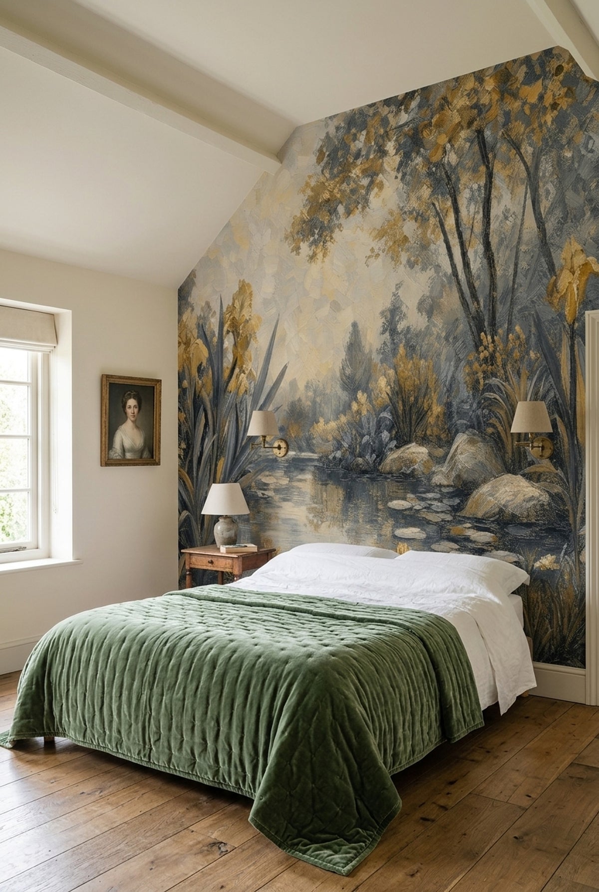 Floral Pond Wallpaper Garden Landscape Impressionist Removable Wall Decor