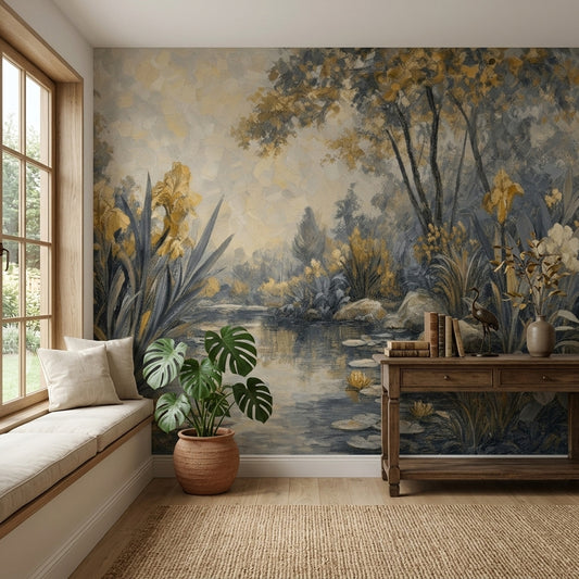 Floral Pond Wallpaper Garden Landscape Impressionist Removable Wall Decor