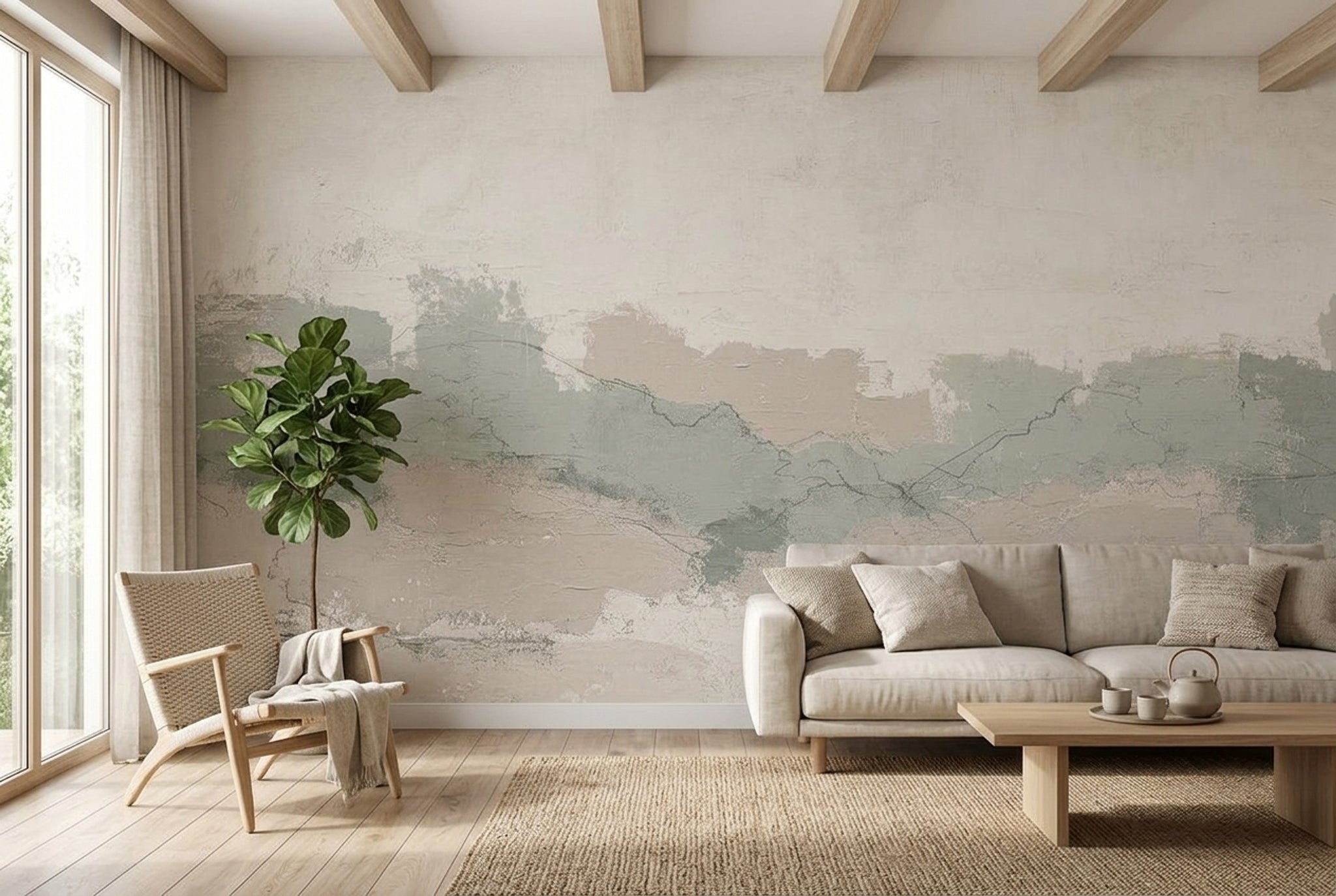 Textured Plaster Wallpaper Sage Green Distressed Removable Wall Decor