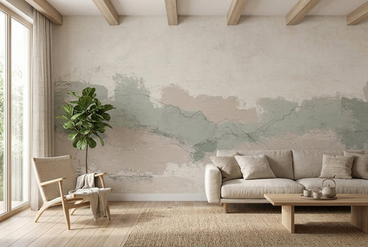 Textured Plaster Wallpaper Sage Green Distressed Removable Wall Decor