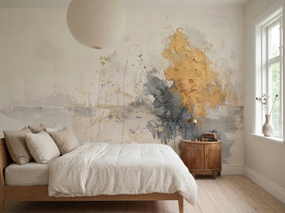 Abstract Wallpaper Cream Background Removable Gold Accents Wall Decor
