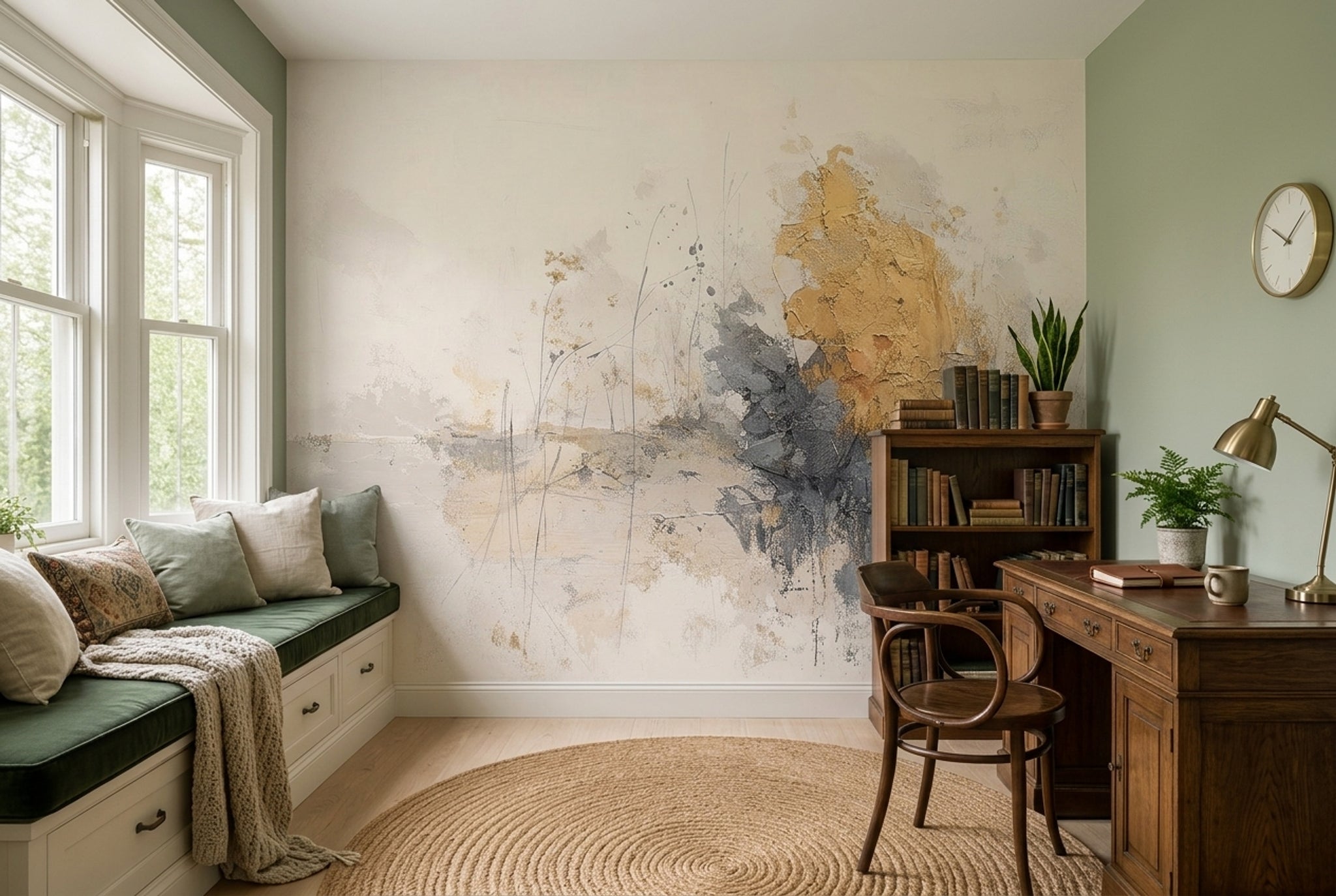 Abstract Wallpaper Cream Background Removable Gold Accents Wall Decor