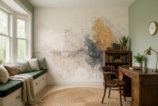 Abstract Wallpaper Cream Background Removable Gold Accents Wall Decor