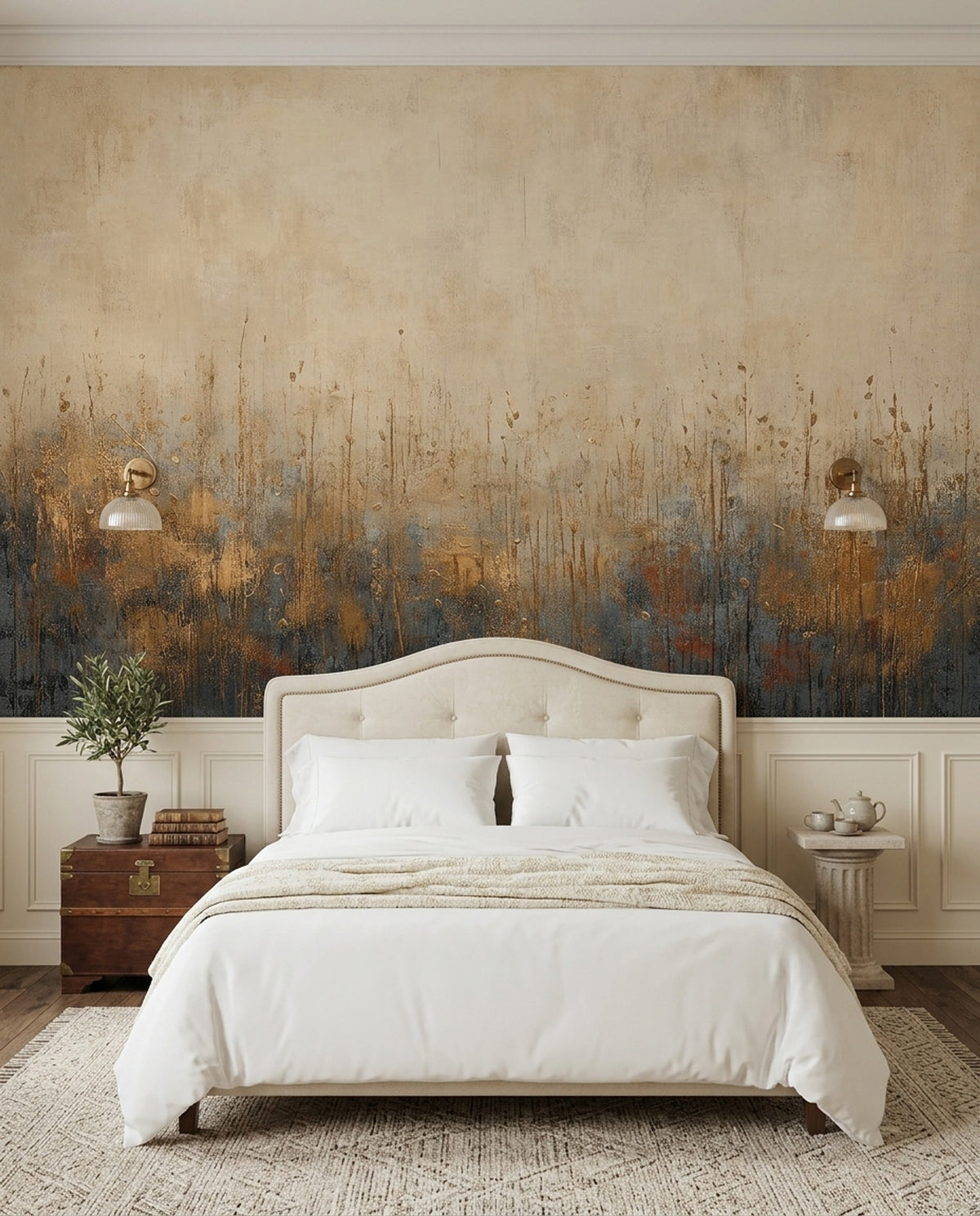 Abstract Meadow Wallpaper Textured Gold Accents Wall Mural