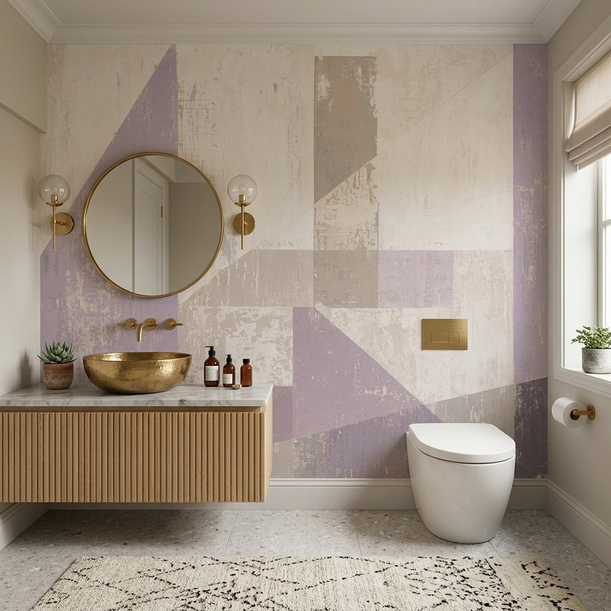 Abstract Wallpaper Geometric Removable Lavender Wall Decor
