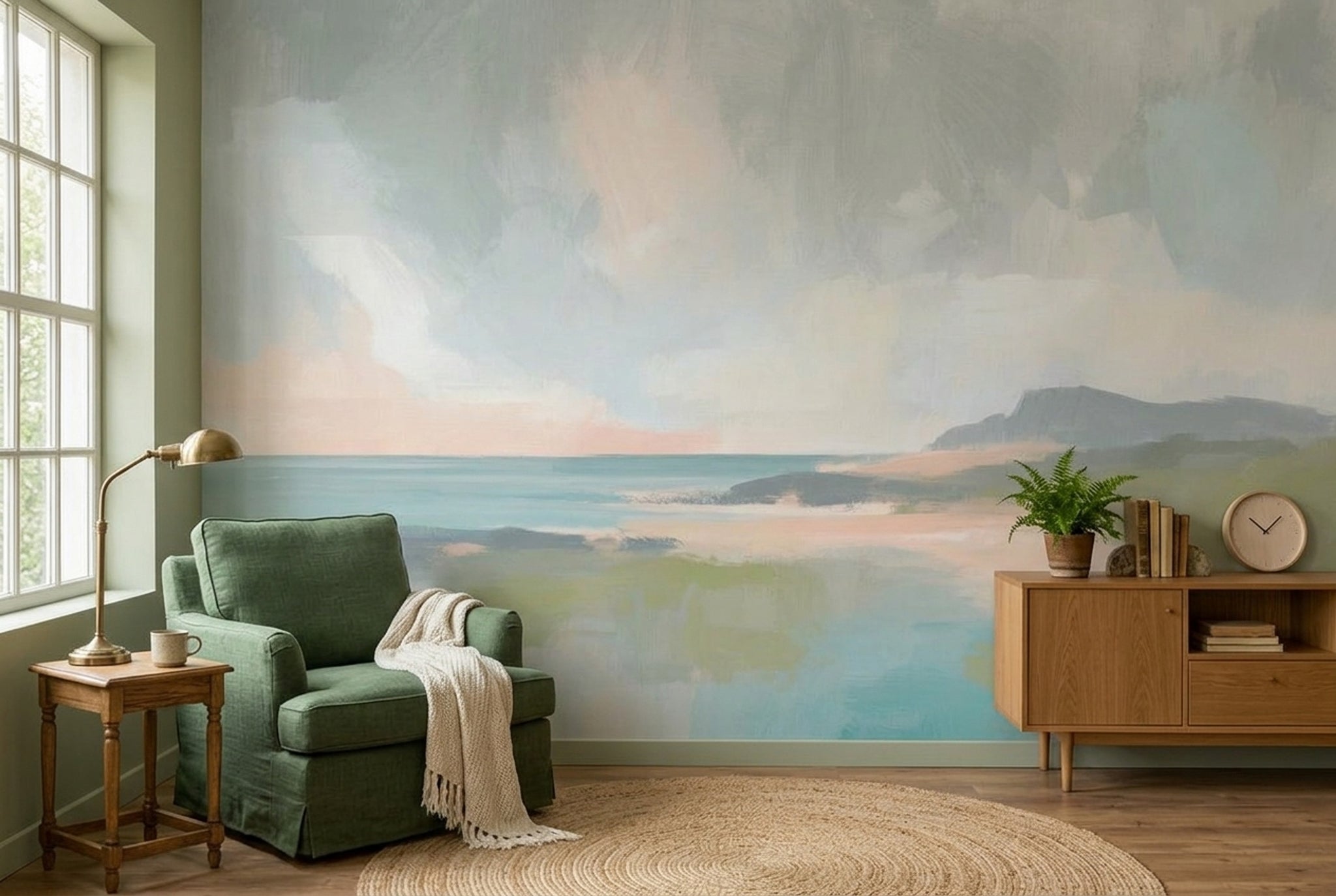 Coastal Landscape Wallpaper Abstract Seascape Removable Painterly Wall Decor
