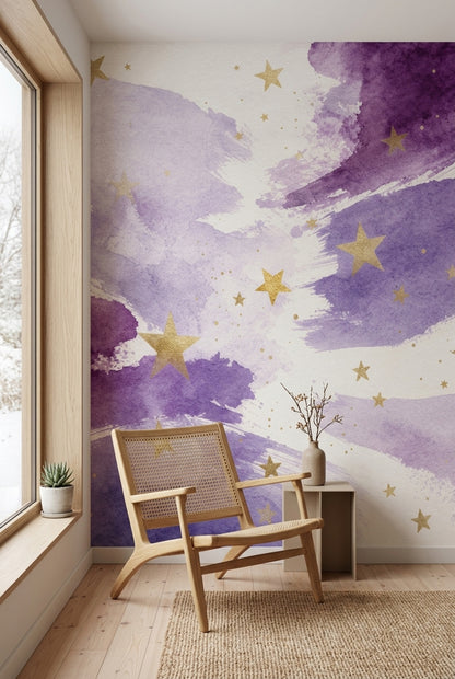 White Background Wallpaper Watercolor Removable Stars Wall Decor