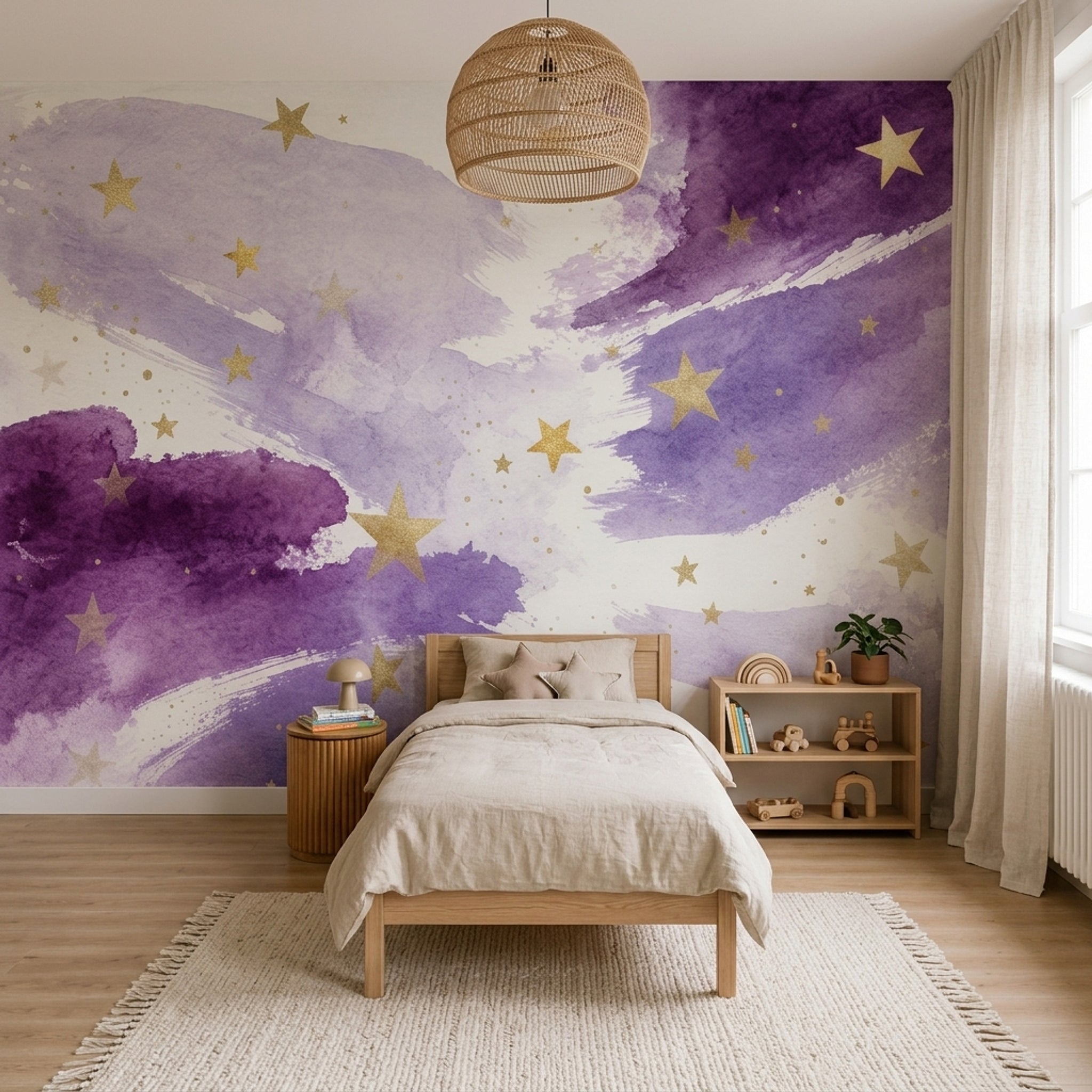 White Background Wallpaper Watercolor Removable Stars Wall Decor