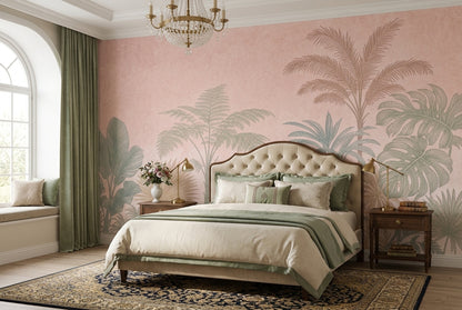 Tropical Foliage Wallpaper Botanical Removable Palm Leaves Wall Decor