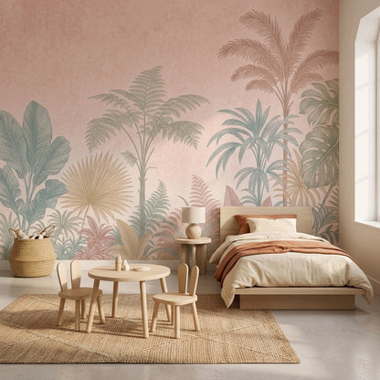 Tropical Foliage Wallpaper Botanical Removable Palm Leaves Wall Decor