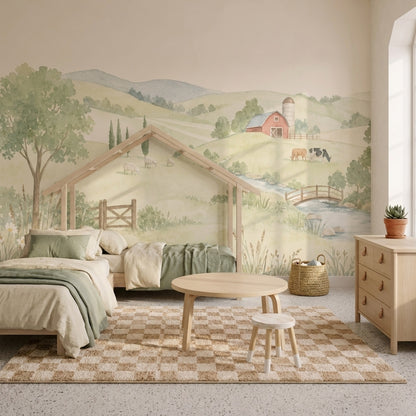Watercolor Landscape Wallpaper Farmhouse Countryside Removable Rolling Hills Wall Decor