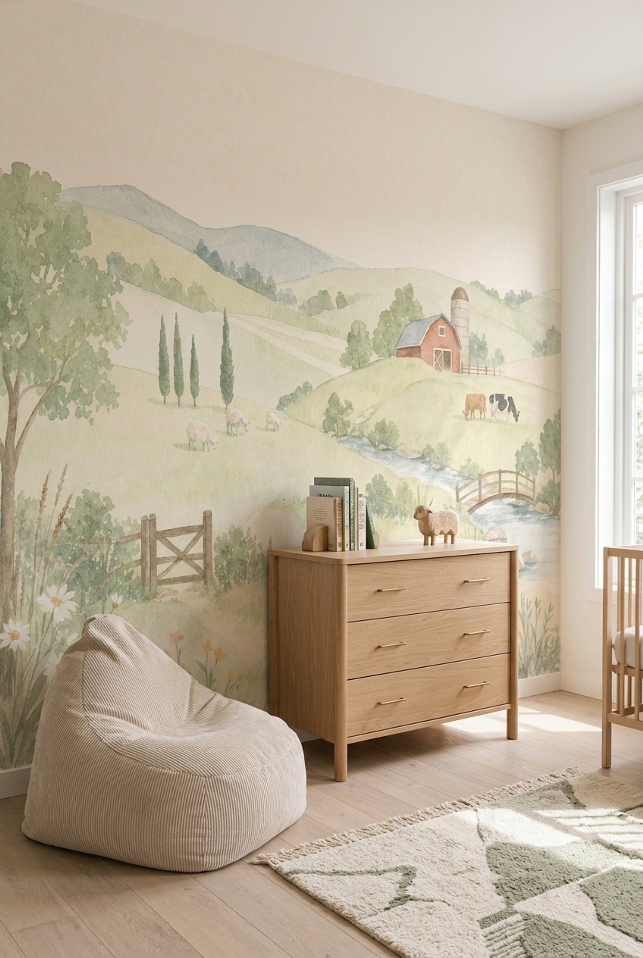 Watercolor Landscape Wallpaper Farmhouse Countryside Removable Rolling Hills Wall Decor