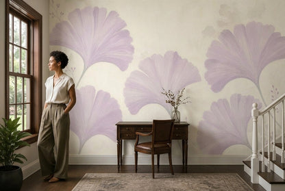 Ginkgo Wallpaper Lavender Cream Wall Mural