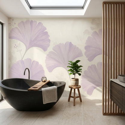 Ginkgo Wallpaper Lavender Cream Wall Mural